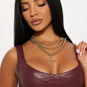 Set of 3 gold necklaces cross rosary necklace pendant adjustable y2k layered